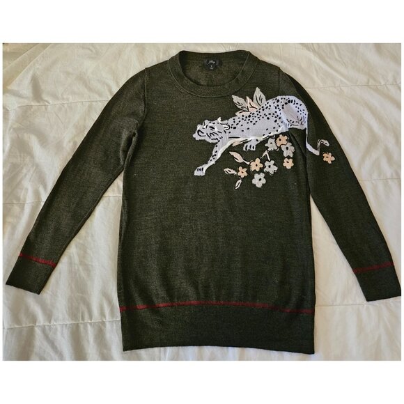 J.Crew Tippi Intarsia Green Cheetah Merino Wool Sweater Size Small - Picture 7 of 9